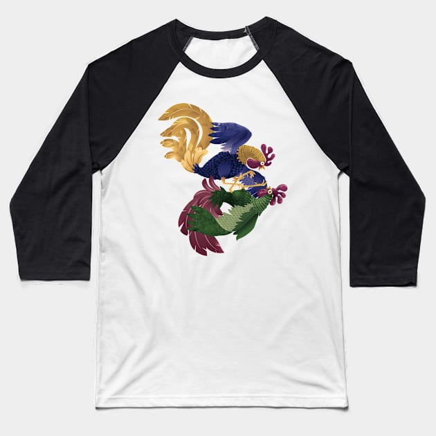 Rooster Fight Baseball T-Shirt by erdavid